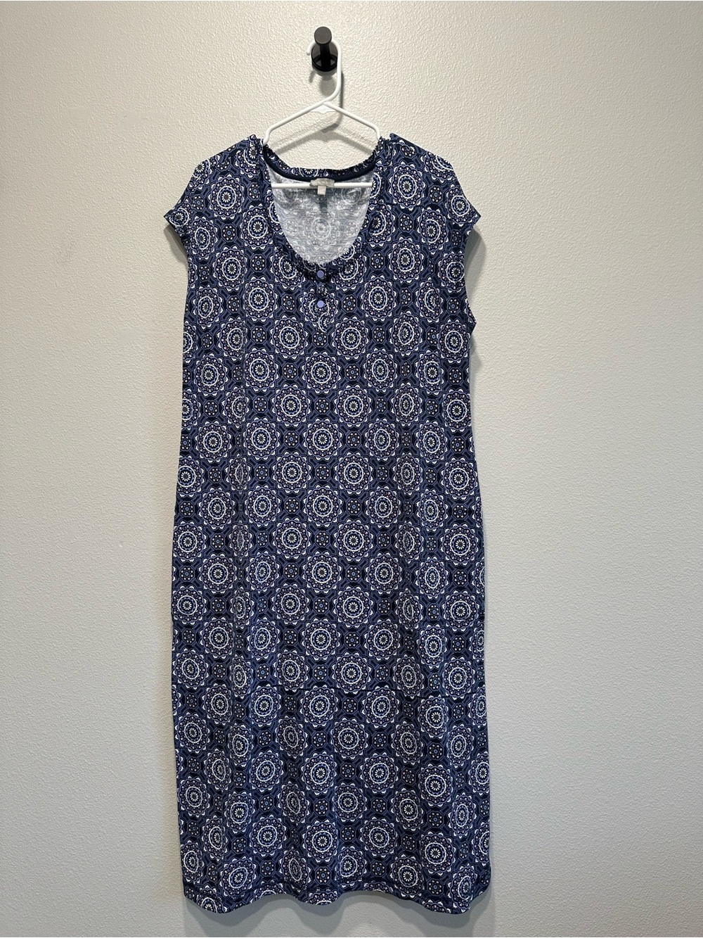T by Talbots size 2X Navy Blue Printed Dress,cotton blend,casual,travel